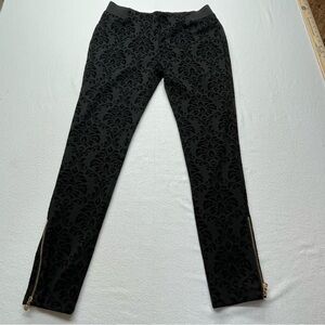 Marc New York Flocked Pants Black Textured Velvet Ankle Zippers Women's Large